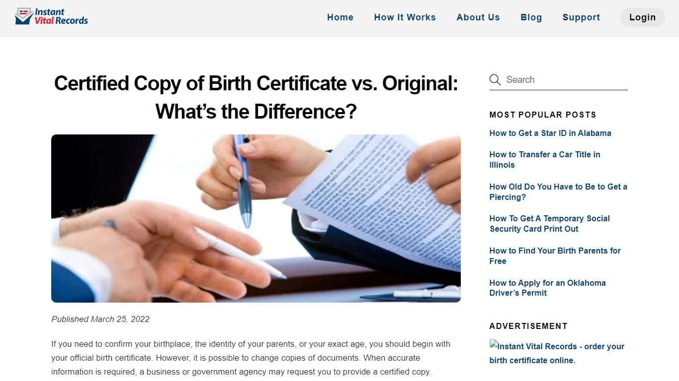 Certified Copy of Birth Certificate vs. Original ... - InstantVitalRecords